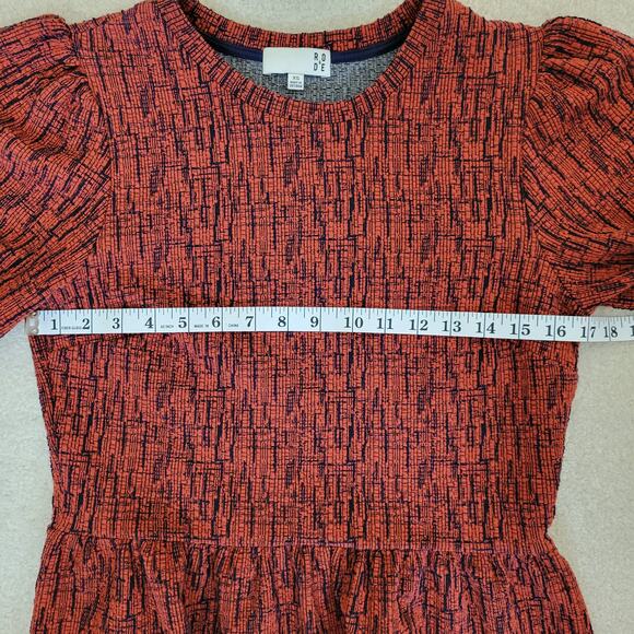 Anthropologie RO+DE Size XS Pullover Ruffle Sleeve Peplum Top Burnt Orange Navy - Picture 5 of 10